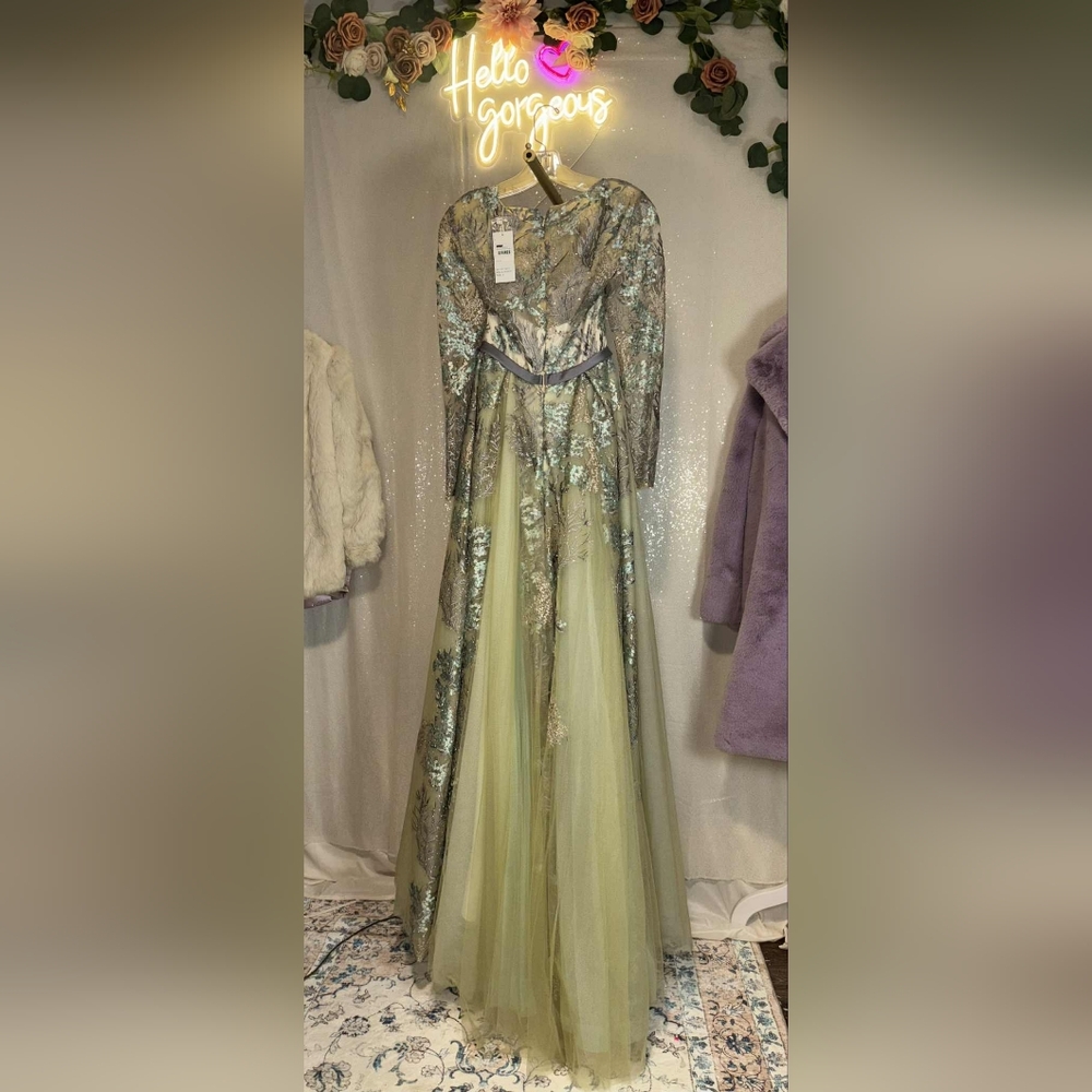 NWT Size 4 Rina diMontella Aqua & Multi Embroidered Botanical Gown - Picture 8 of 14